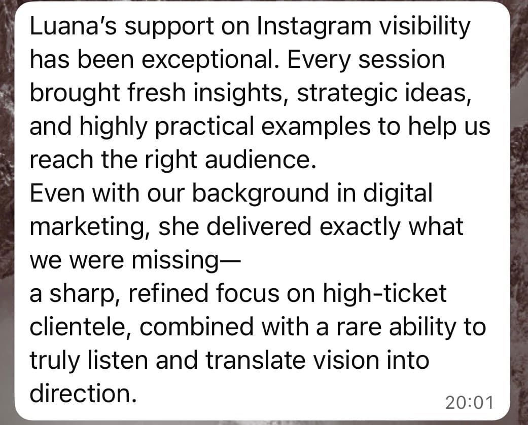 Client testimonial about exceptional Instagram visibility support