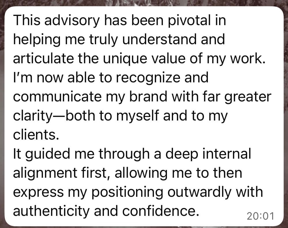 Client testimonial about pivotal advisory for brand clarity
